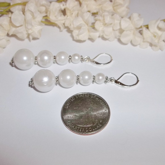 Long White Pearl Earrings Set Jewelry Beaded Fashion Accessory Dangle NWT 2859 - Picture 5 of 10